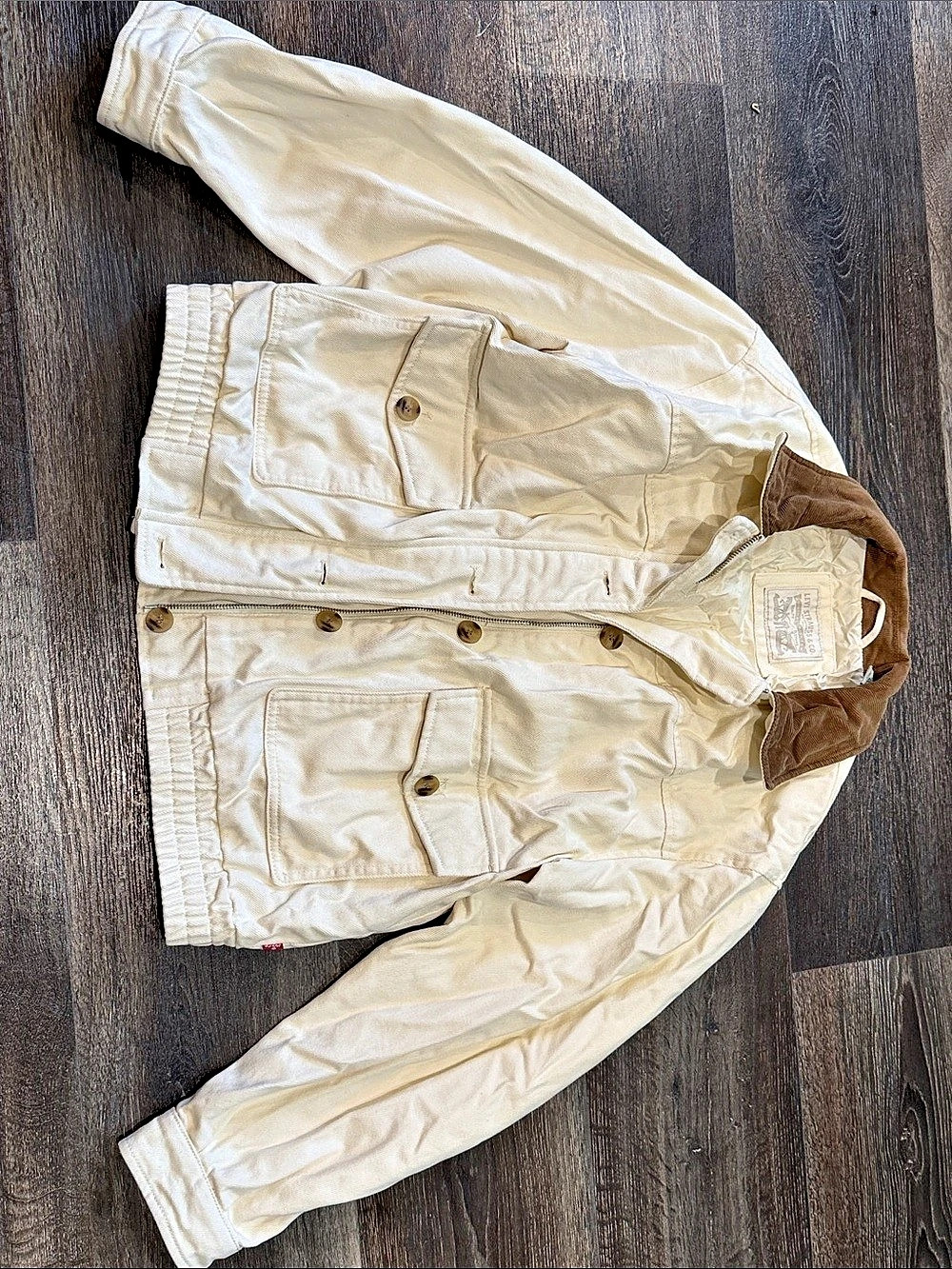 Levi’s Utility Canvas Bomber Jacket Corduroy Collar Cream M NWOT